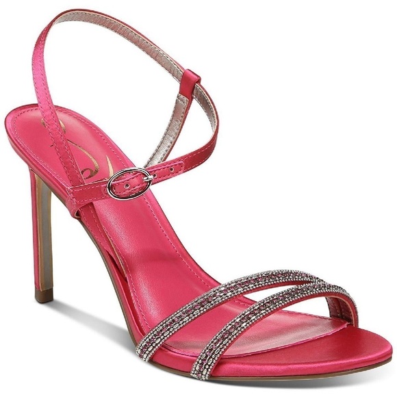 Sam Edelman Daisie Bold Fuschia Satin Ankle Strap Stiletto Heeled Dress Sandal - Picture 1 of 6